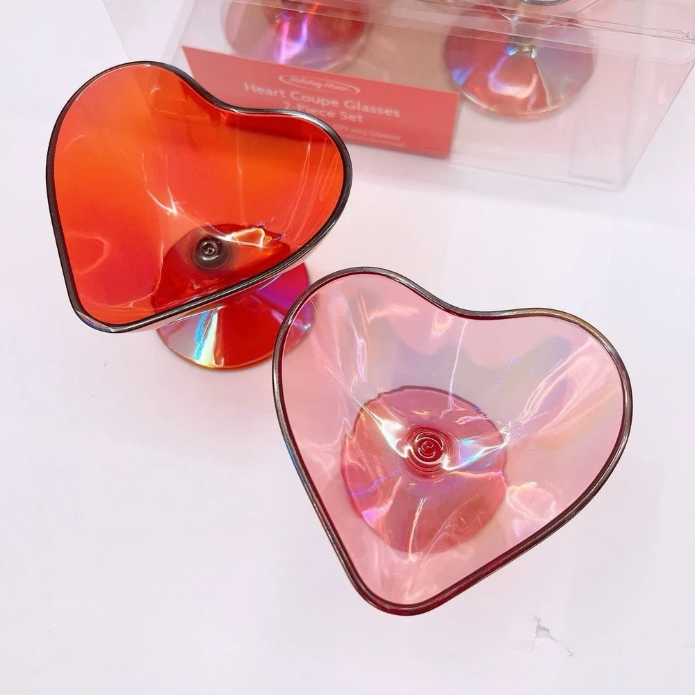 Heart‎ COUPE Champagne Glasses Plastic Pink & Red Set Of 8 pcs. Girls Party NEW!